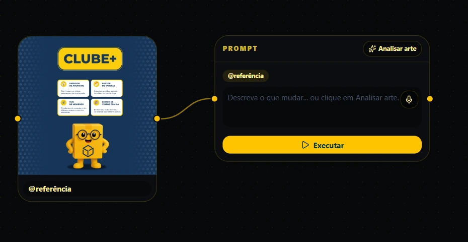 Detalhe da referência conectada ao nó de prompt no fluxo visual